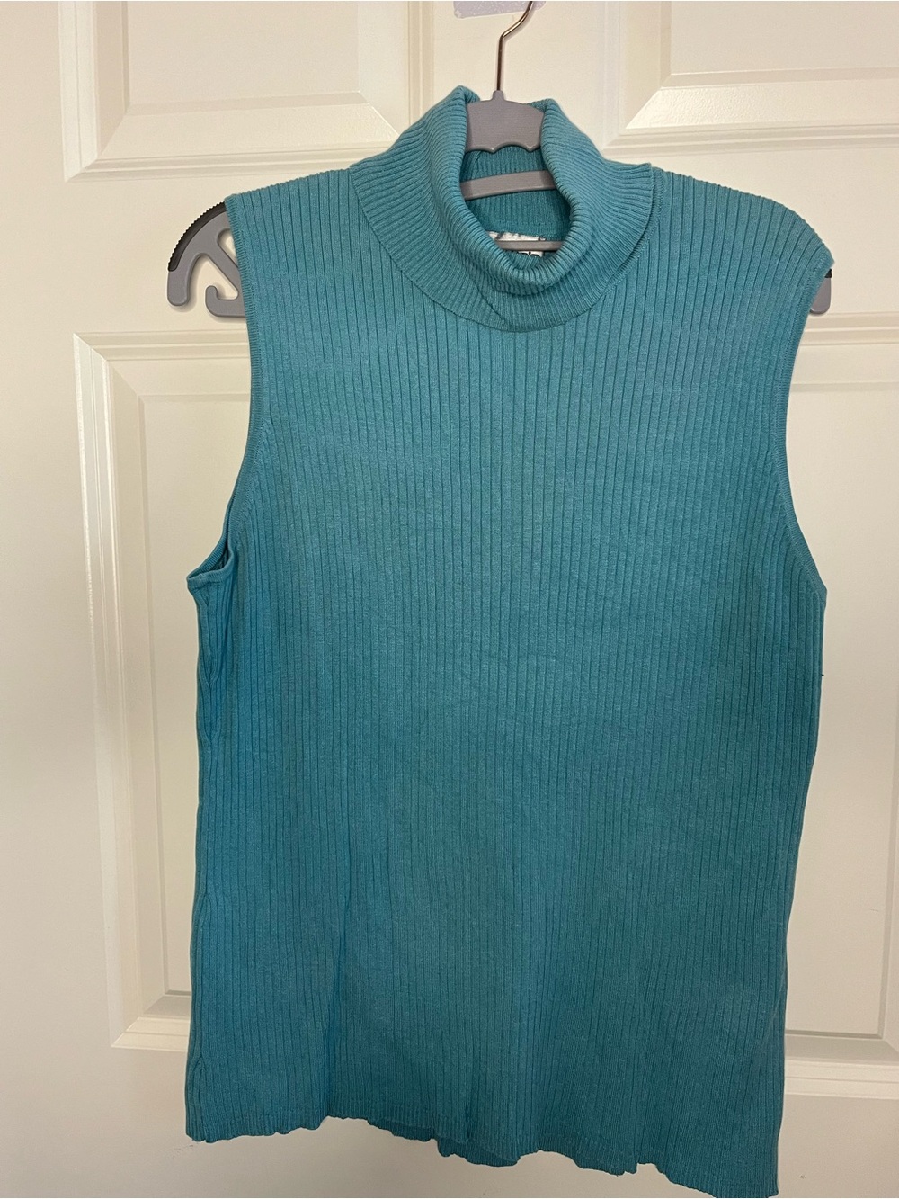 Chico's 2 (M) Teal Ribbed Sleeveless Turtleneck Top